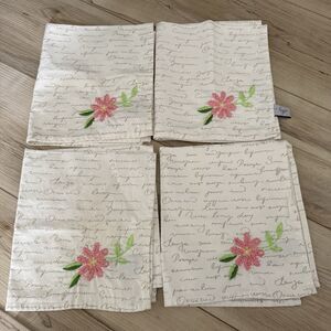 Hip + Hop Set Of 4 Cotton Napkins Cotton Embroidered Pink Flower